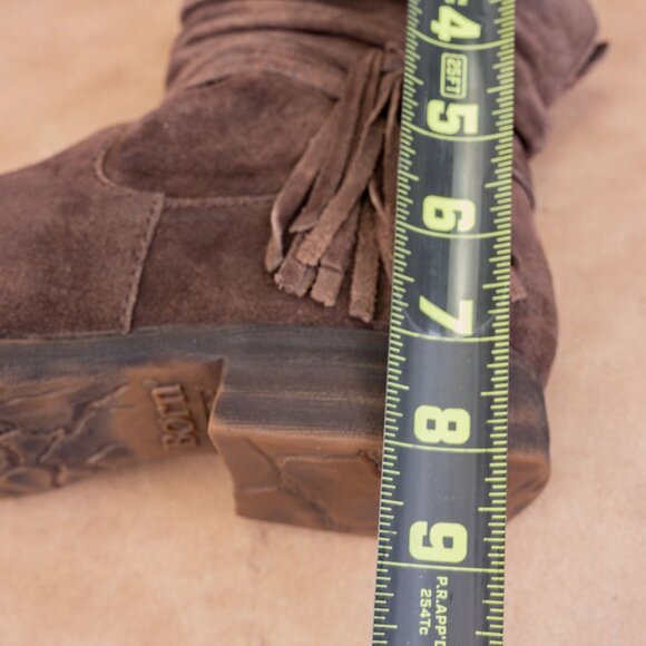 Born Women Oueva Brown Suede Zip Braided Moto Biker Ankle Boots sz 8.5 - Picture 6 of 7